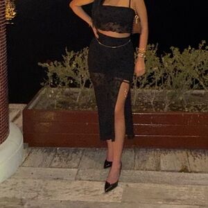 Elegant Black Lace Skirt and blouse (2 piece set)